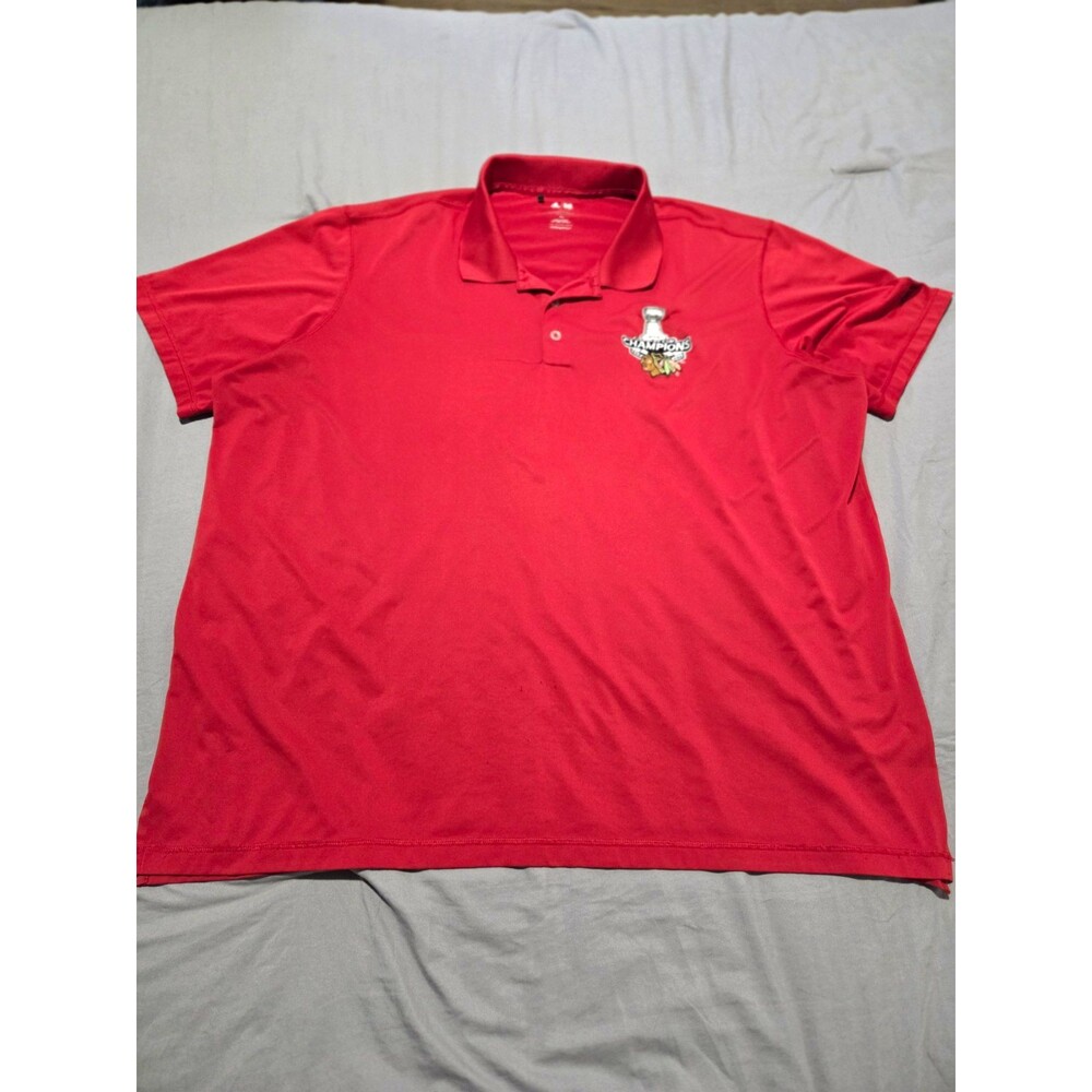 Adidas Chicago Blackhawks 2015 Stanley Cup Champions Polo Shirt Men 3XL Red Golf